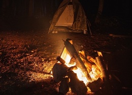 campfire and tent